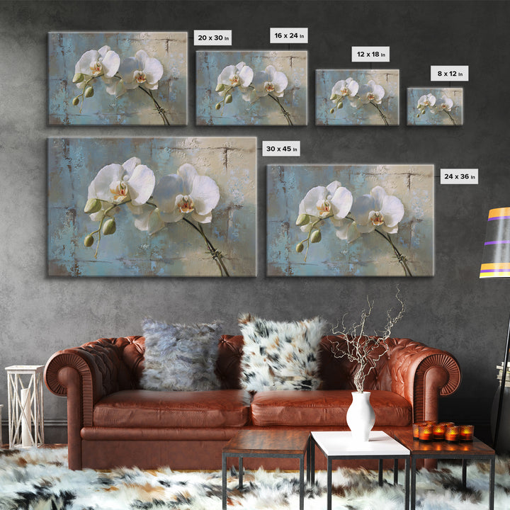 White Orchid on Warm Stone Background Canvas Print, Bathroom Art, Modern Wall Art, Bathroom Decor, Fine Art, Spa, Wall Decor, BAT-3x2-56
