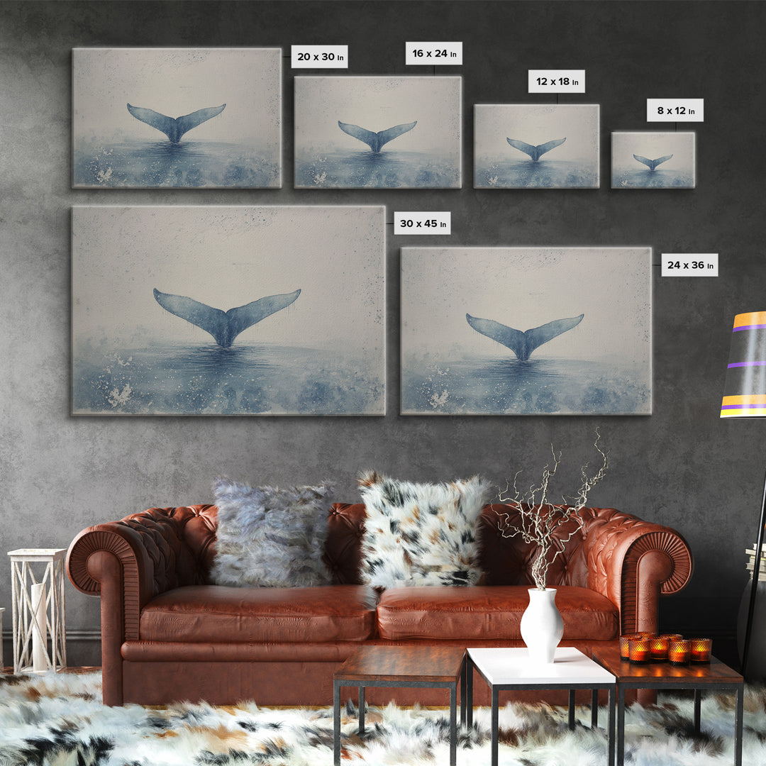 Watercolor Whale Tail Canvas Print, Bathroom Art, Trendy Wall Art, Bathroom Decor, Fine Art, Spa, Textured Painting, BAT-3x2-67