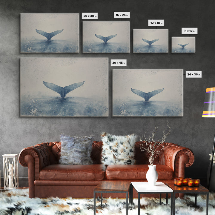 Watercolor Whale Tail Canvas Print, Bathroom Art, Trendy Wall Art, Bathroom Decor, Fine Art, Spa, Textured Painting, BAT-3x2-67