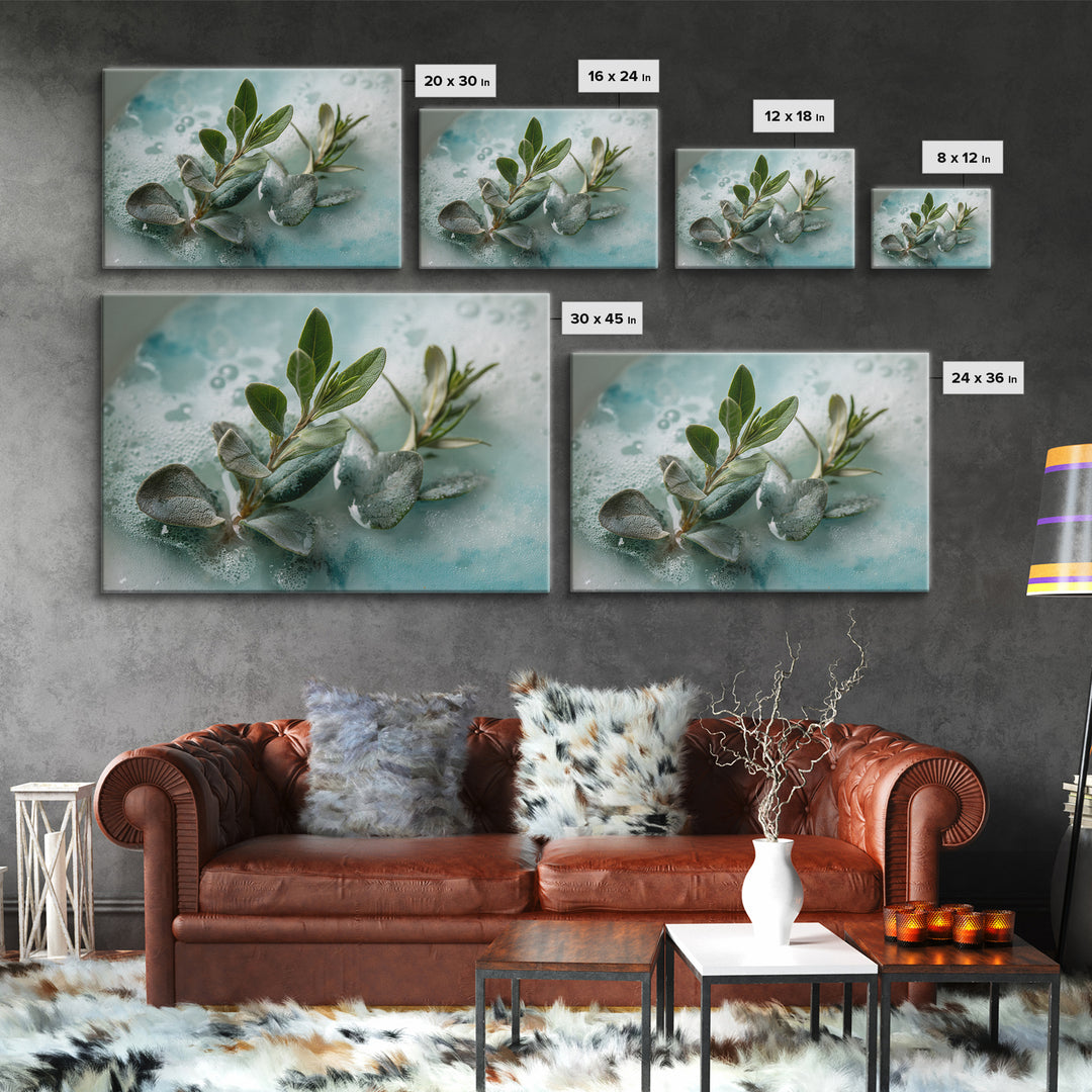 Botanical Bath Herb Arrangement Framed Canvas Print, Bathroom Art, Dopamine Decor, Bathroom Decor, Fine Art, Spa, Halloween Art, BAT-3x2-69