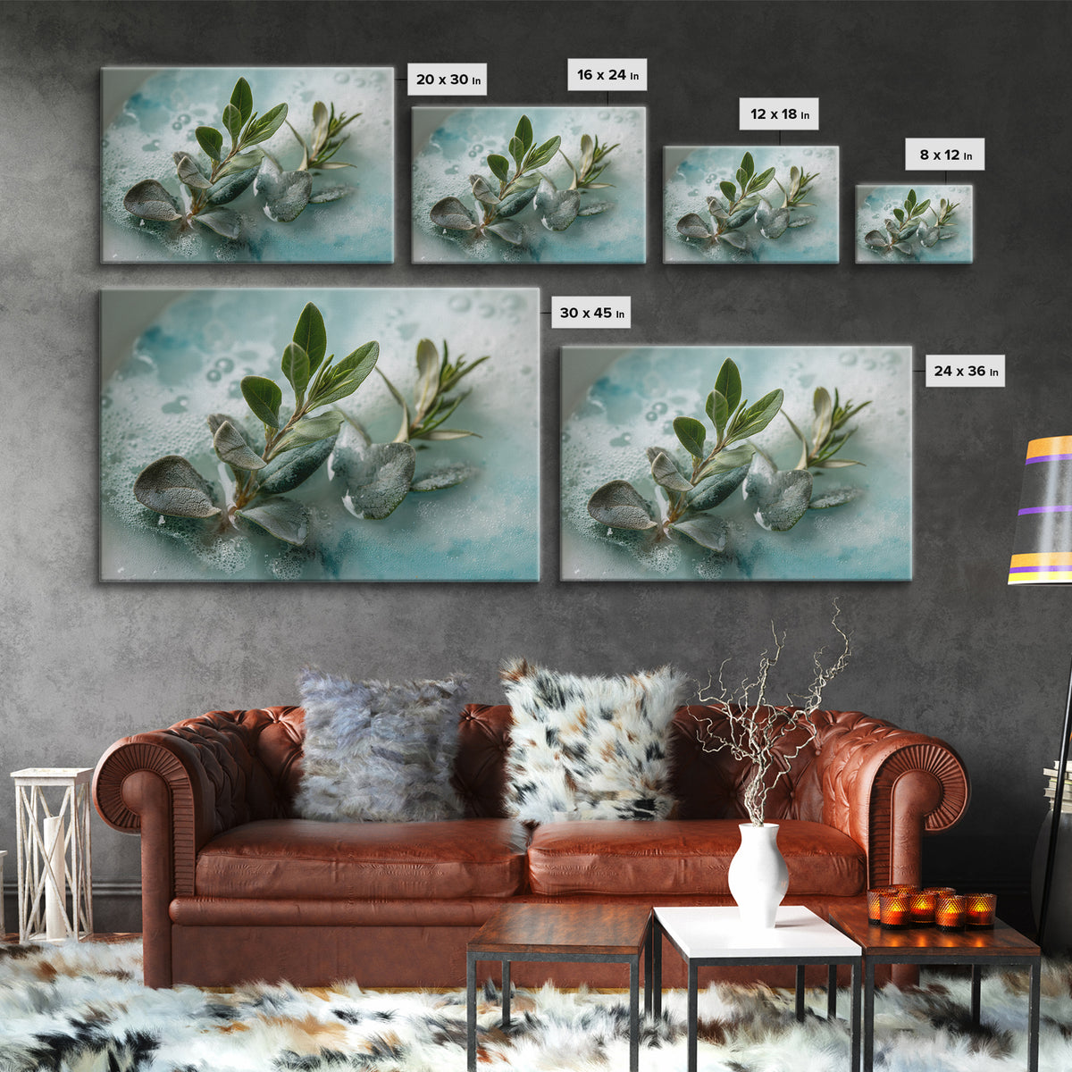 Botanical Bath Herb Arrangement Framed Canvas Print, Bathroom Art, Dopamine Decor, Bathroom Decor, Fine Art, Spa, Halloween Art, BAT-3x2-69
