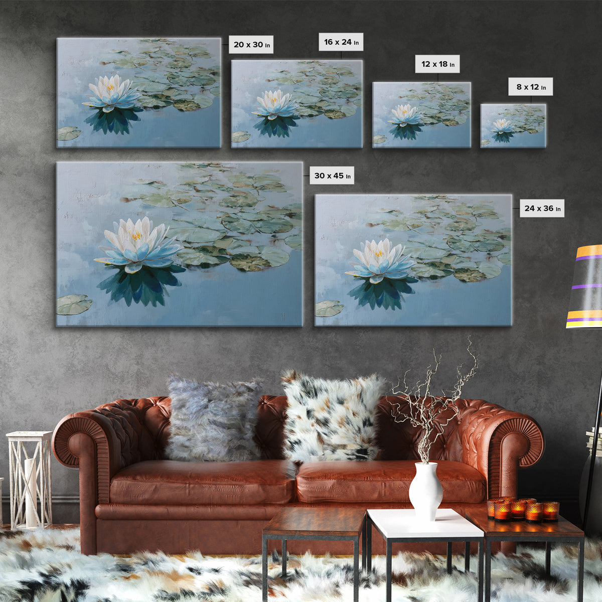 Lotus Flower Floating on Calm Water Canvas Print, Bathroom Art, Modern Art, Bathroom Decor, Watercolor Art, Spa, BAT-3x2-72