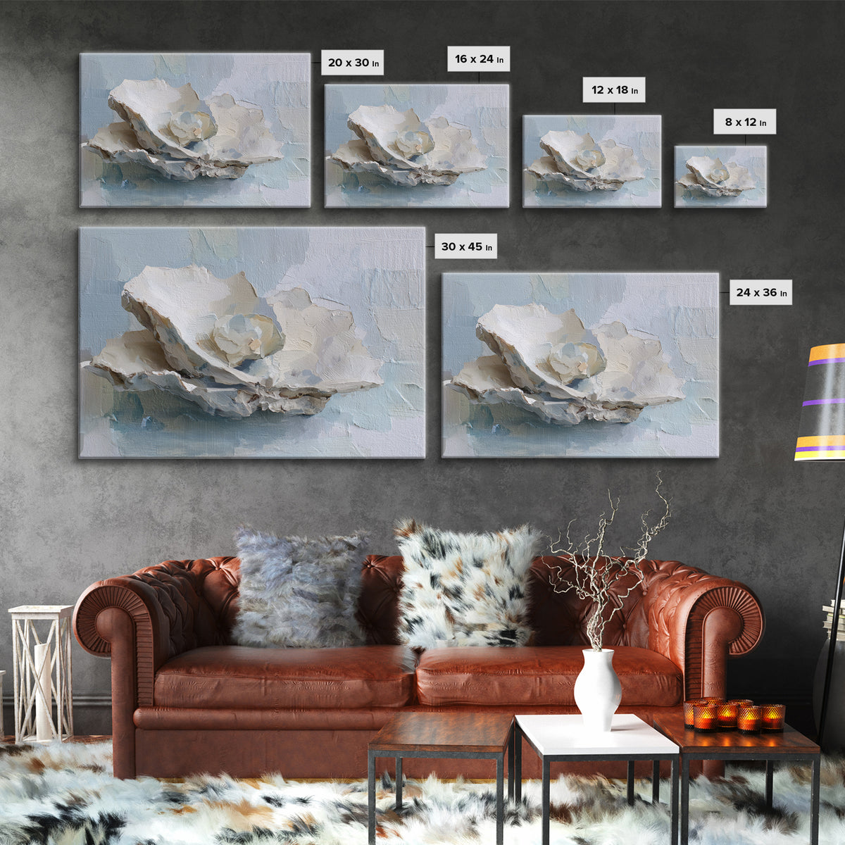Oyster Shell Study Framed Canvas Print, Bathroom Art, Bathroom Decor, Oil Painting, Spa, Bathroom Accessories, Modern Art, BAT-3x2-74