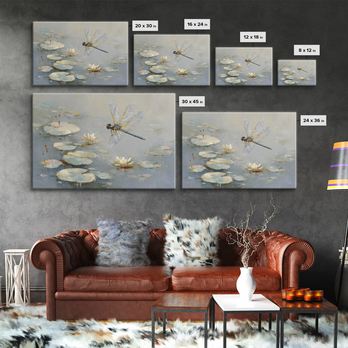 Delicate Dragonfly Above a Pond Surface Canvas Print, Bathroom Art, Unique Wall Art, Bathroom Decor, Spa, Gallery Decor, BAT-3x2-76