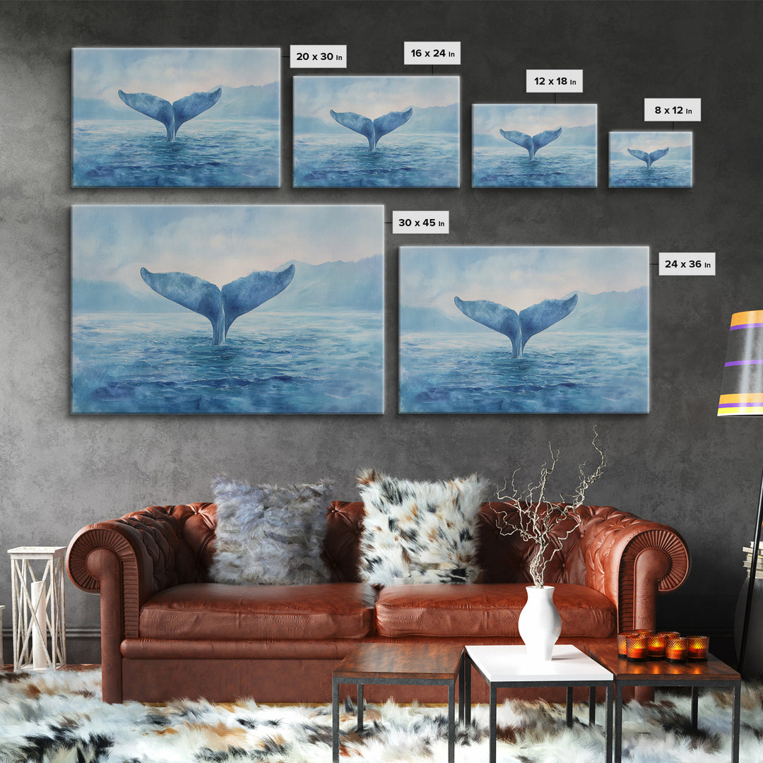Watercolor Whale Tail Framed Canvas Print, Bathroom Art, Fine Art Print, Bathroom Decor, Fine Art, Spa, Poster, Digital Art, BAT-3x2-91