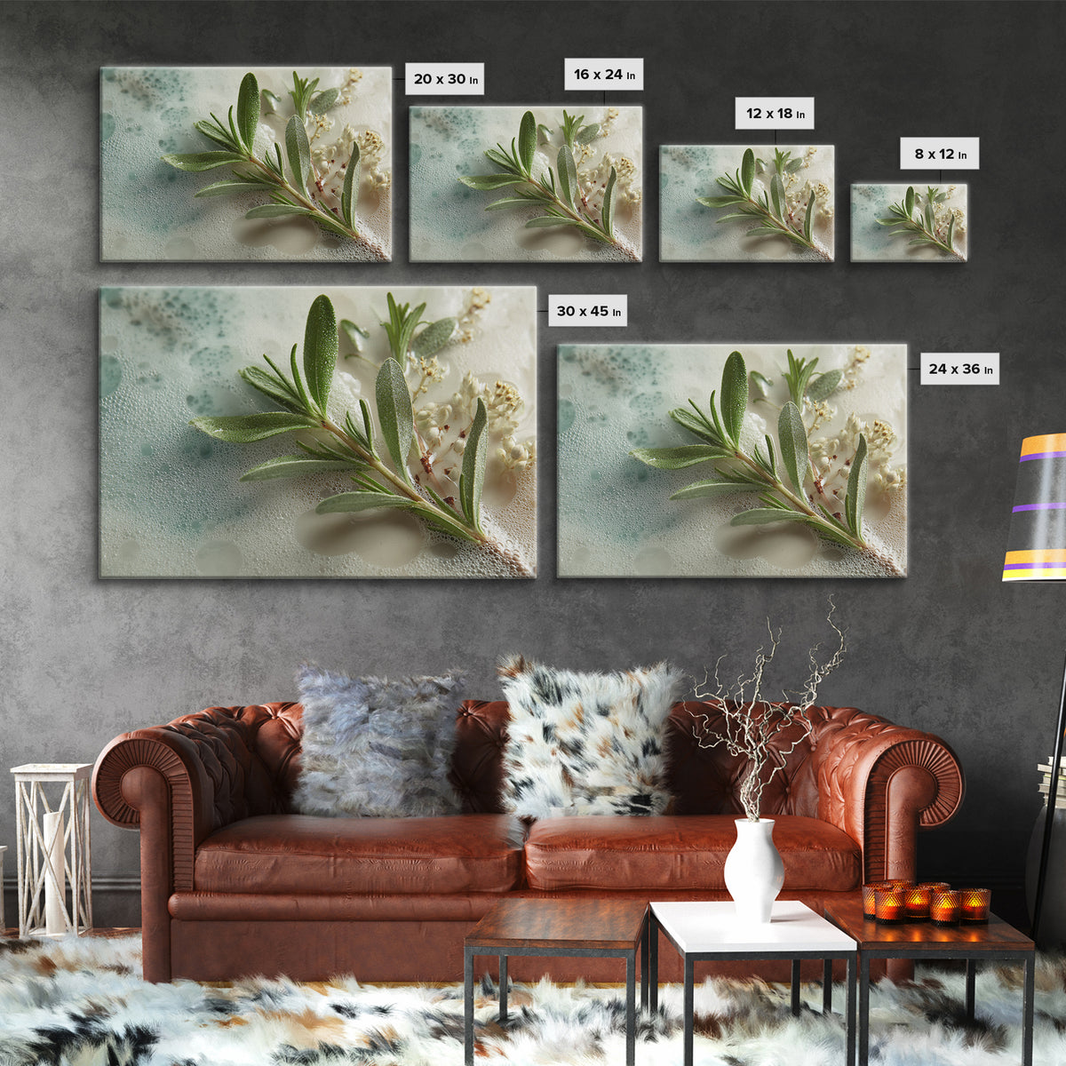 Botanical Bath Herb Arrangement Canvas Print, Bathroom Art, Retro Wall Art, Bathroom Decor, Oil Painting, Spa, Modern Decor, BAT-3x2-93