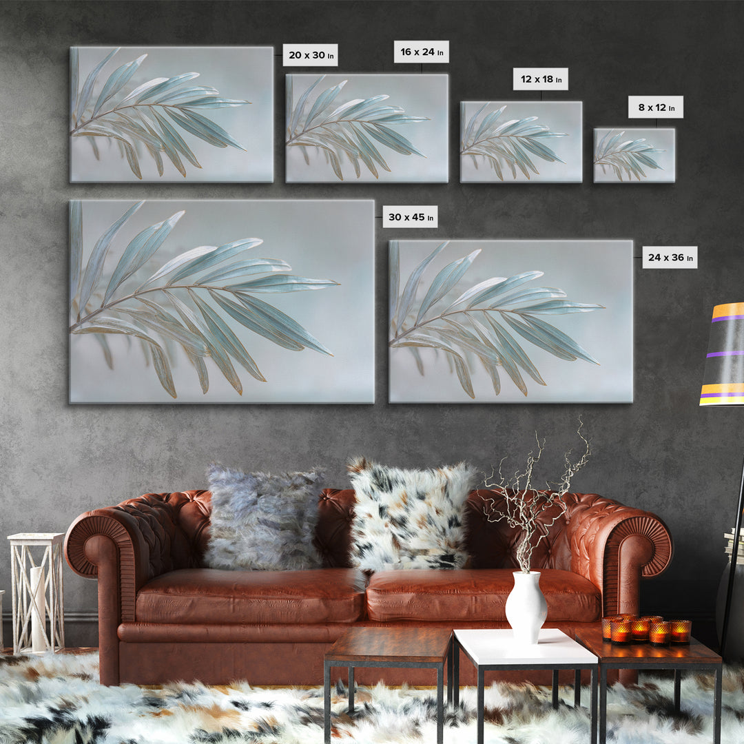 Simple Palm Frond on Off White Linen Framed Canvas Print, Bathroom Art, Gallery Decor, Bathroom Decor, Abstract Art, Spa, BAT-3x2-99