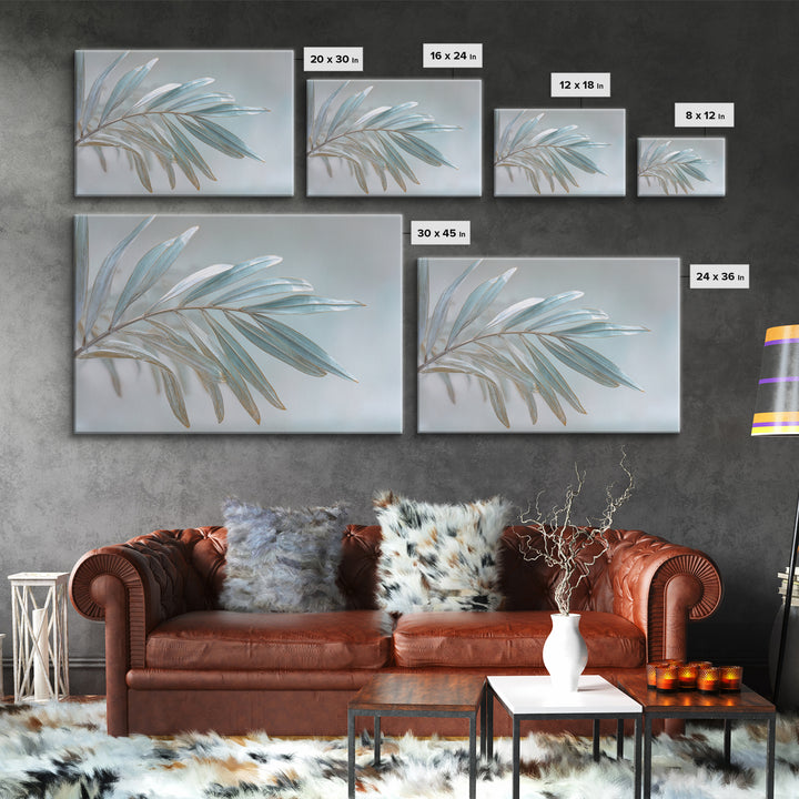 Simple Palm Frond on Off White Linen Framed Canvas Print, Bathroom Art, Gallery Decor, Bathroom Decor, Abstract Art, Spa, BAT-3x2-99