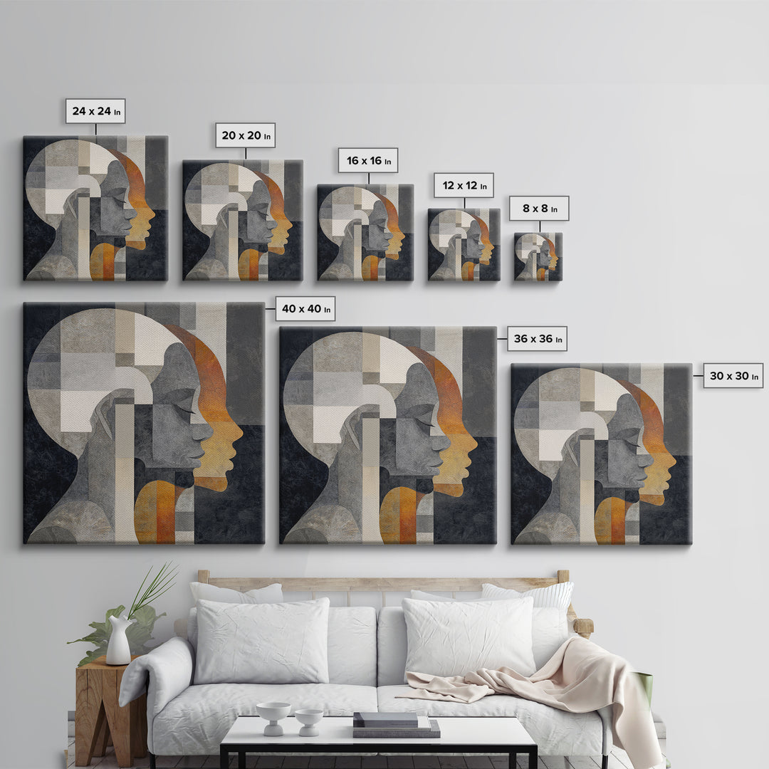 Monochrome Female Profile Framed Canvas Print, Black and White Art, Modern Decor, Living Room Decor, Abstract Art, Monochrome, BAW-1x1-1