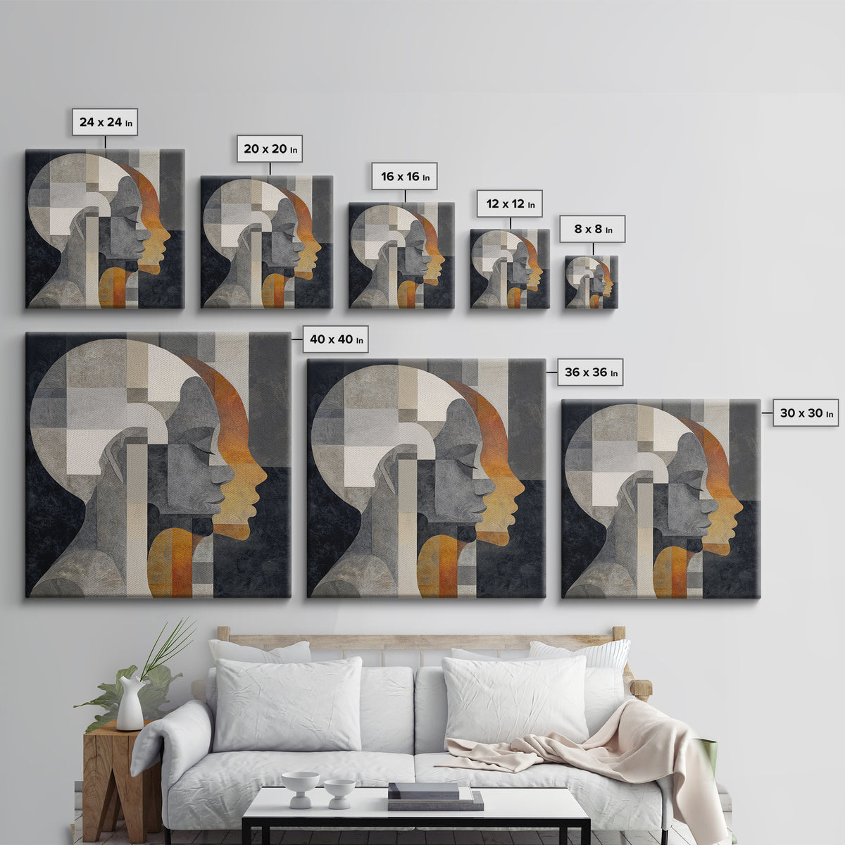 Monochrome Female Profile Framed Canvas Print, Black and White Art, Modern Decor, Living Room Decor, Abstract Art, Monochrome, BAW-1x1-1