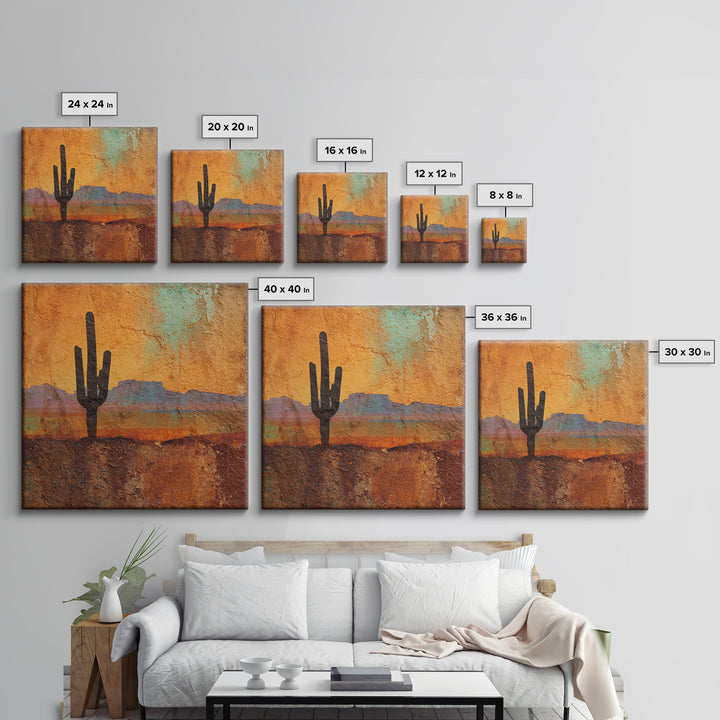 Monochrome Desert Cactus Silhouette Framed Canvas Print, Black and White Art, Neutral Decor, Living Room Decor, Oil Painting, BAW-1x1-21