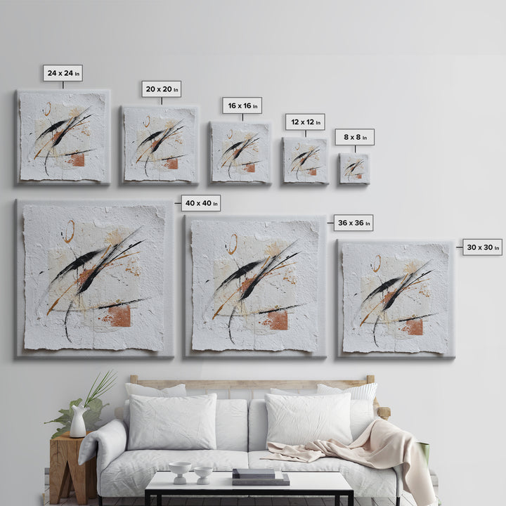 Abstract Charcoal Gestures on White Paper Framed Canvas Print, Black and White Art, Art Prints, Living Room Decor, Monochrome, BAW-1x1-28