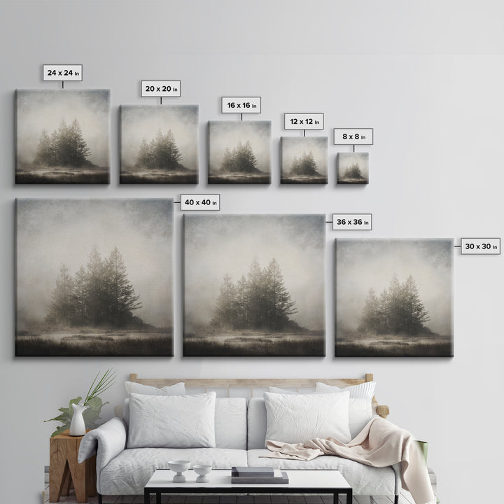 Moody Foggy Forest Canvas Print, Black and White Art, Printable Art, Living Room Decor, Fine Art, Monochrome, Gallery Decor, BAW-1x1-31