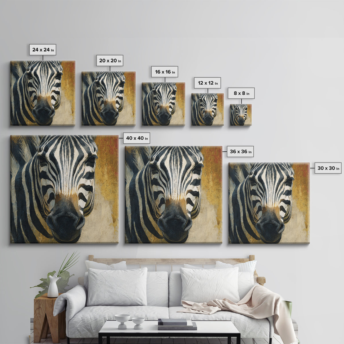Zebra Stripe Closeup as Graphic Abstraction Canvas Print, Black and White Art, Gallery Decor, Living Room Decor, Monochrome, BAW-1x1-32