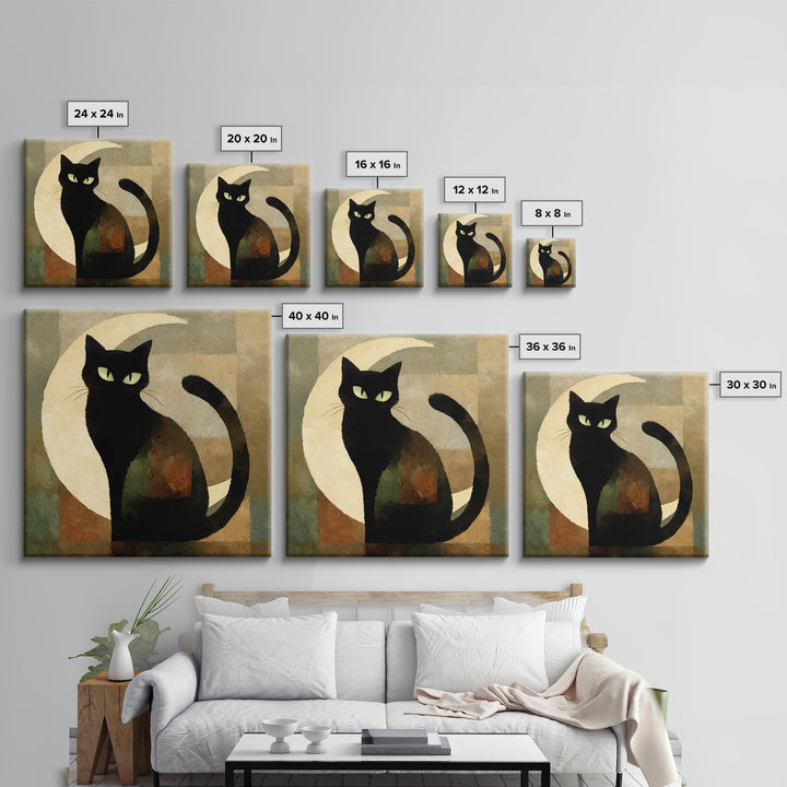 Black Cat Silhouette Framed Canvas Print, Black and White Art, Room Decor, Living Room Decor, Fine Art, Monochrome, Art Print, BAW-1x1-40