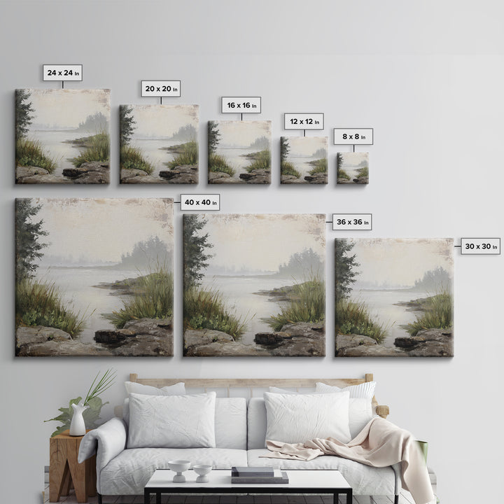 Misty Bridge Landscape Framed Canvas Print, Black and White Art, Modern Wall Art, Living Room Decor, Fine Art, Monochrome, BAW-1x1-43