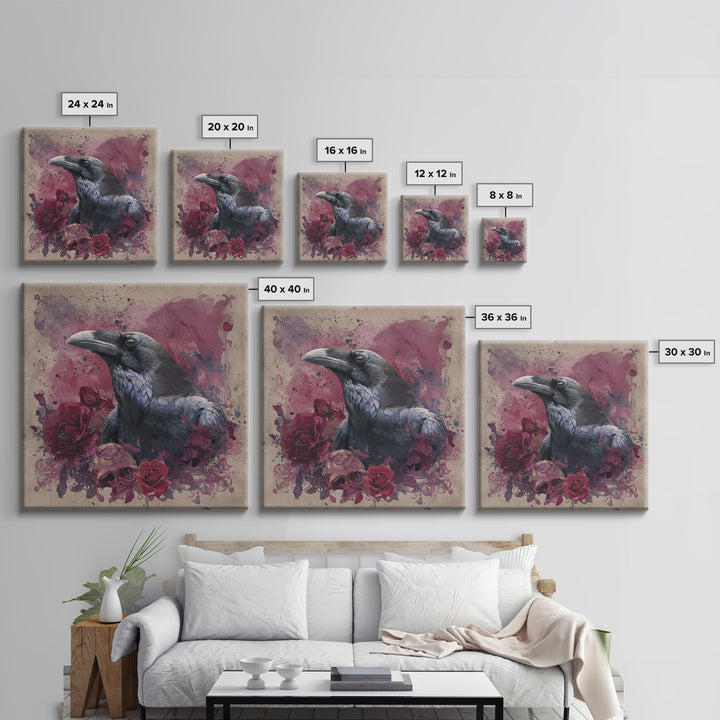 Ink Splatter Raven Composition Framed Canvas Print, Black and White Art, Printable Wall Art, Living Room Decor, Monochrome, BAW-1x1-44