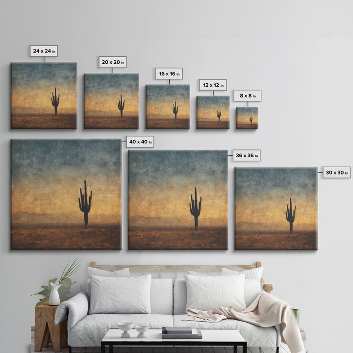 Monochrome Desert Cactus Silhouette Canvas Print, Black and White Art, Luxury Decor, Living Room Decor, Fine Art, Monochrome, BAW-1x1-45