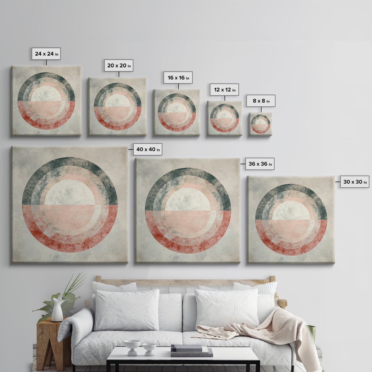 Large Circle and Line Abstract Framed Canvas Print, Black and White Art, Wall Decor, Living Room Decor, Fine Art, Monochrome, BAW-1x1-48