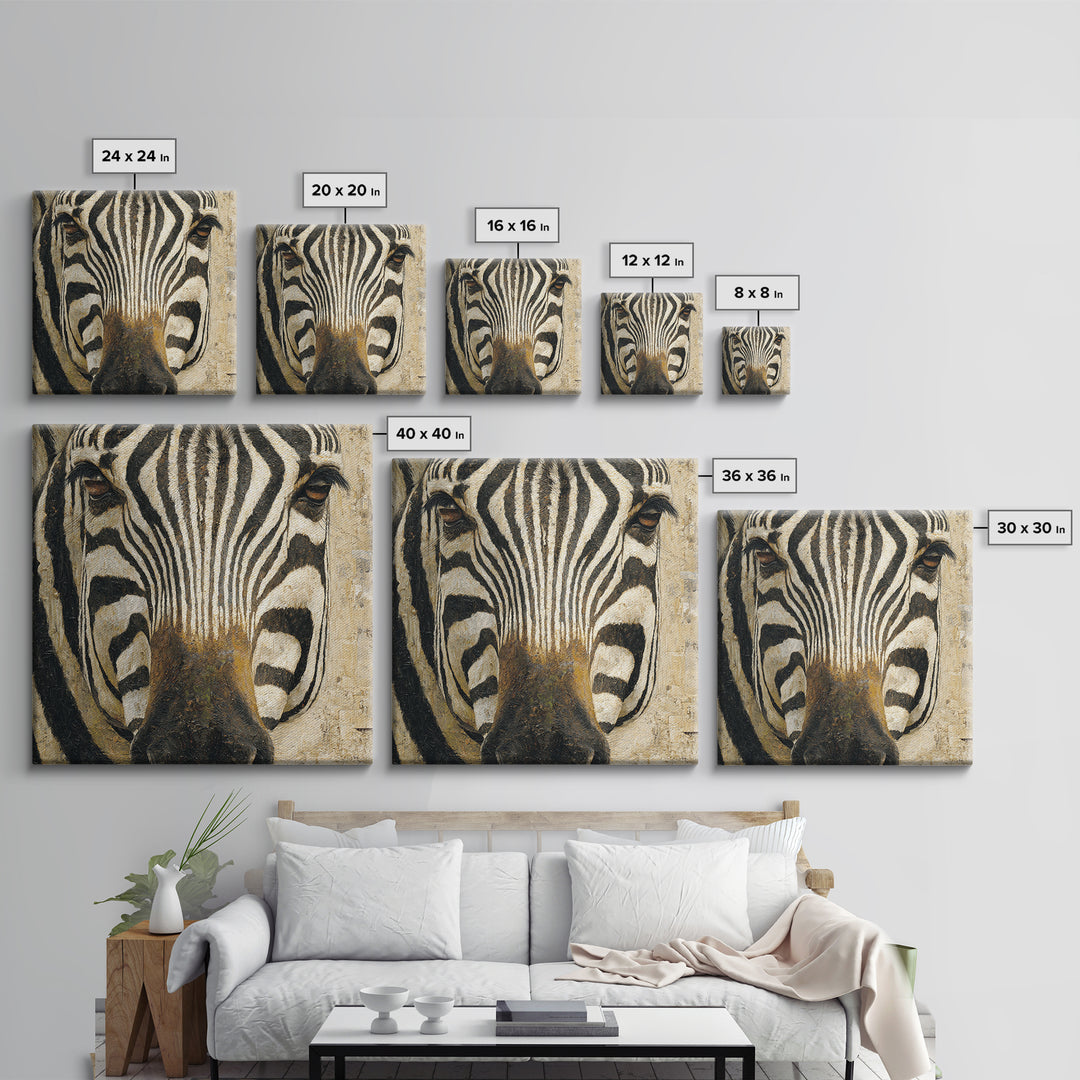 Zebra Stripe Closeup as Graphic Abstraction Canvas Print, Black and White Art, Living Room Decor, Monochrome, BAW-1x1-56