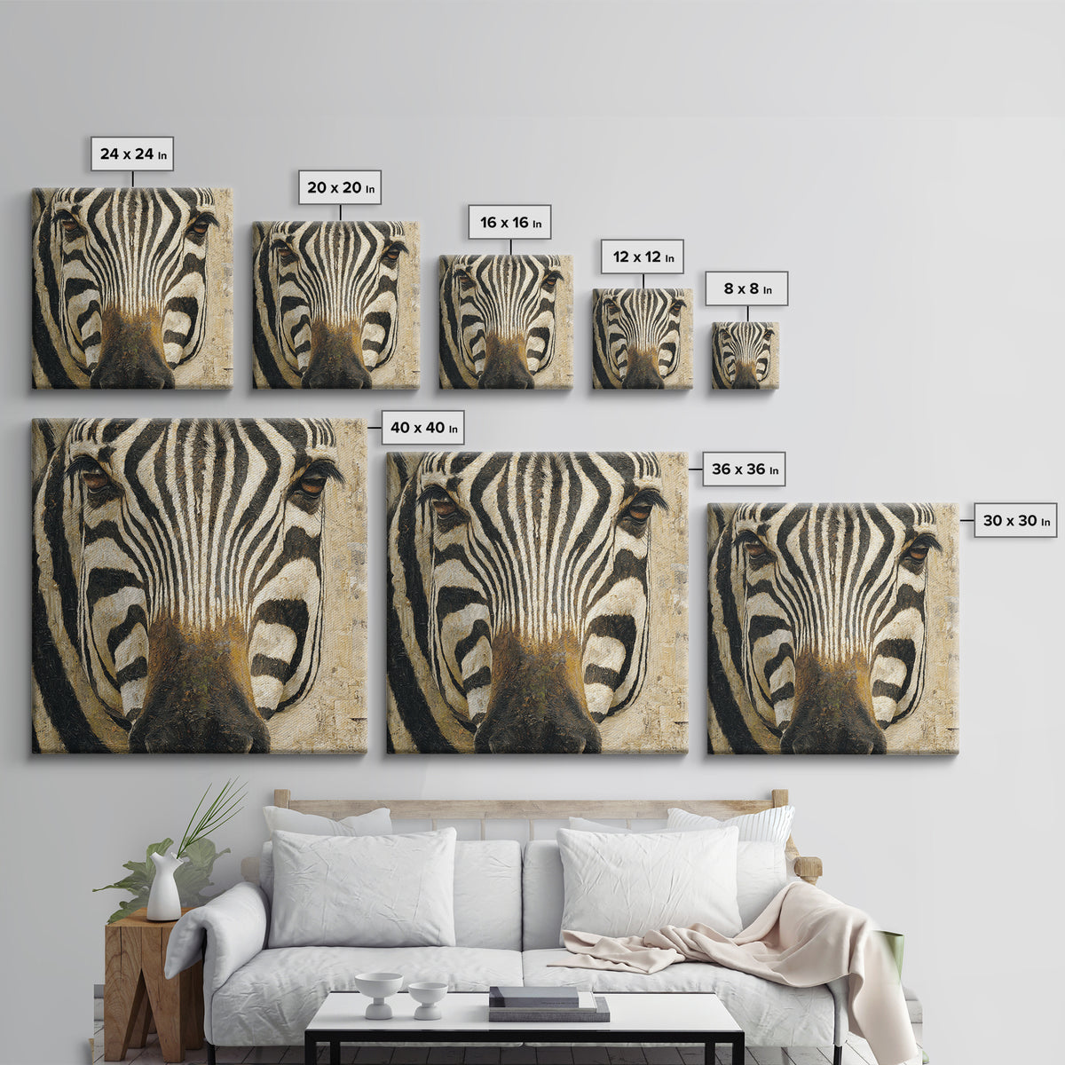 Zebra Stripe Closeup as Graphic Abstraction Canvas Print, Black and White Art, Living Room Decor, Monochrome, BAW-1x1-56