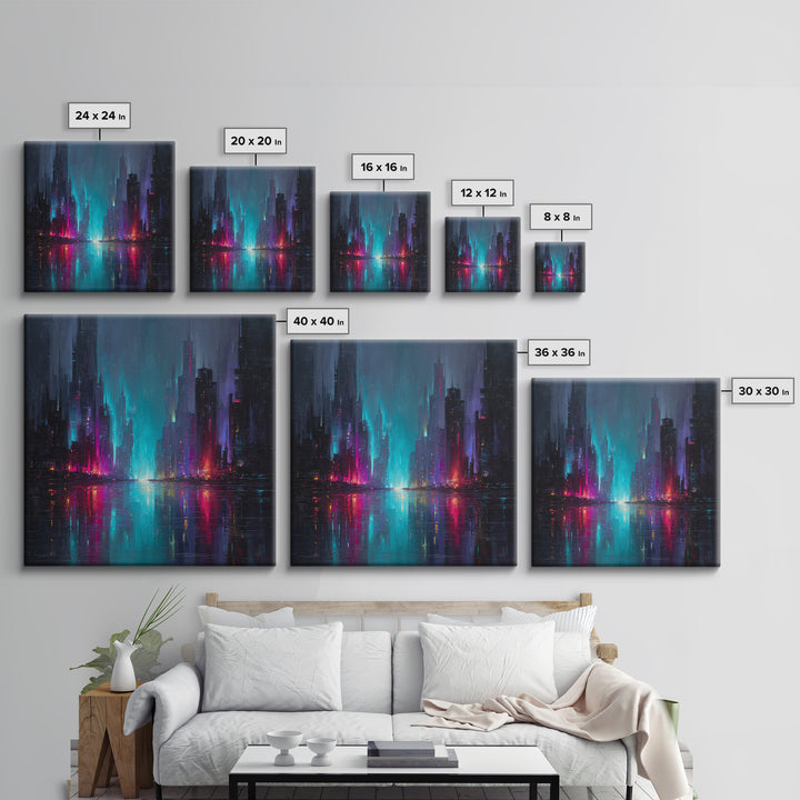 Monochrome City Skyline Reflected Canvas Print, Black and White Art, Gallery Decor, Living Room Decor, Fine Art, Monochrome, BAW-1x1-59