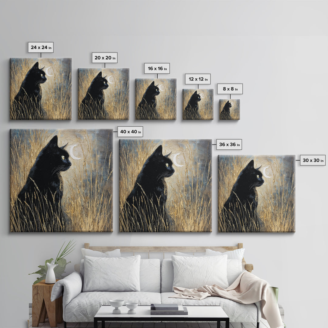 Black Cat Silhouette Framed Canvas Print, Black and White Art, Printable Art, Living Room Decor, Fine Art, Monochrome, BAW-1x1-64