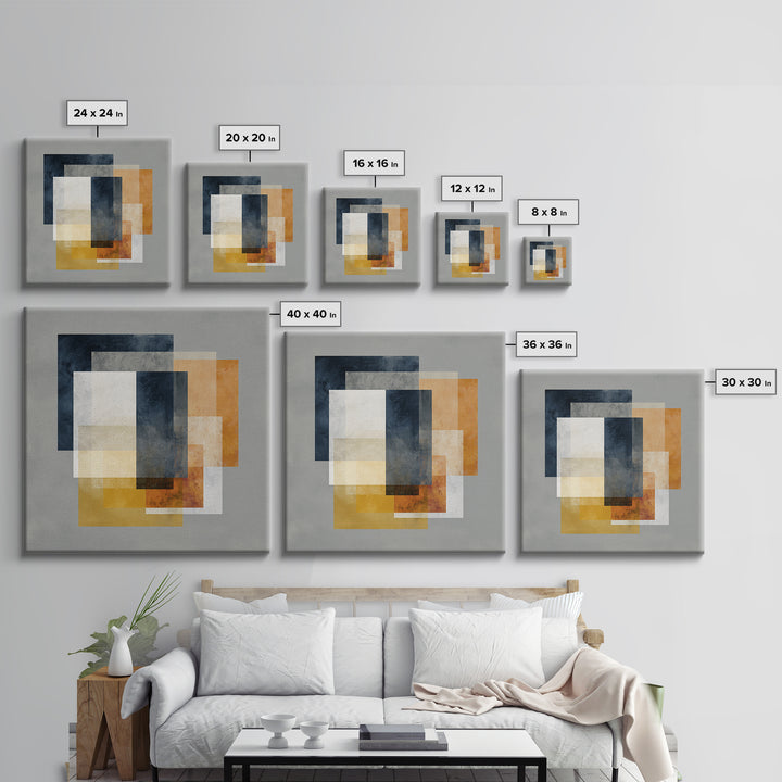 Geometric Bauhaus Grayscale Shapes Framed Canvas Print, Black and White Art, Set of 3 Prints, Living Room Decor, Monochrome, BAW-1x1-66