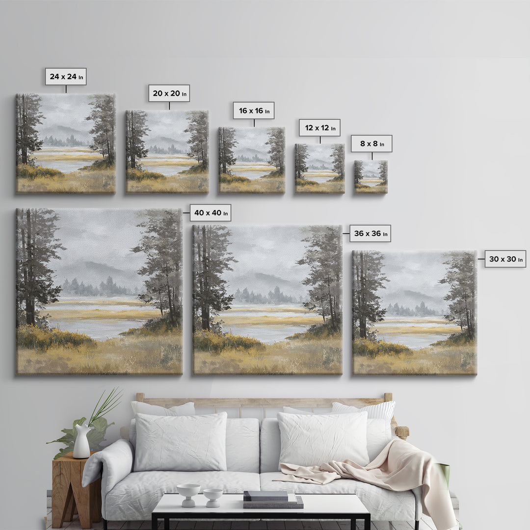 Moody Foggy Forest Framed Canvas Print, Black and White Art, Gothic Decor, Living Room Decor, Oil Painting, Monochrome, BAW-1x1-7