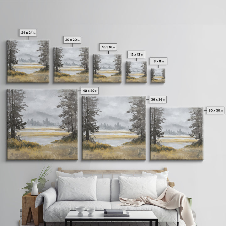 Moody Foggy Forest Framed Canvas Print, Black and White Art, Gothic Decor, Living Room Decor, Oil Painting, Monochrome, BAW-1x1-7