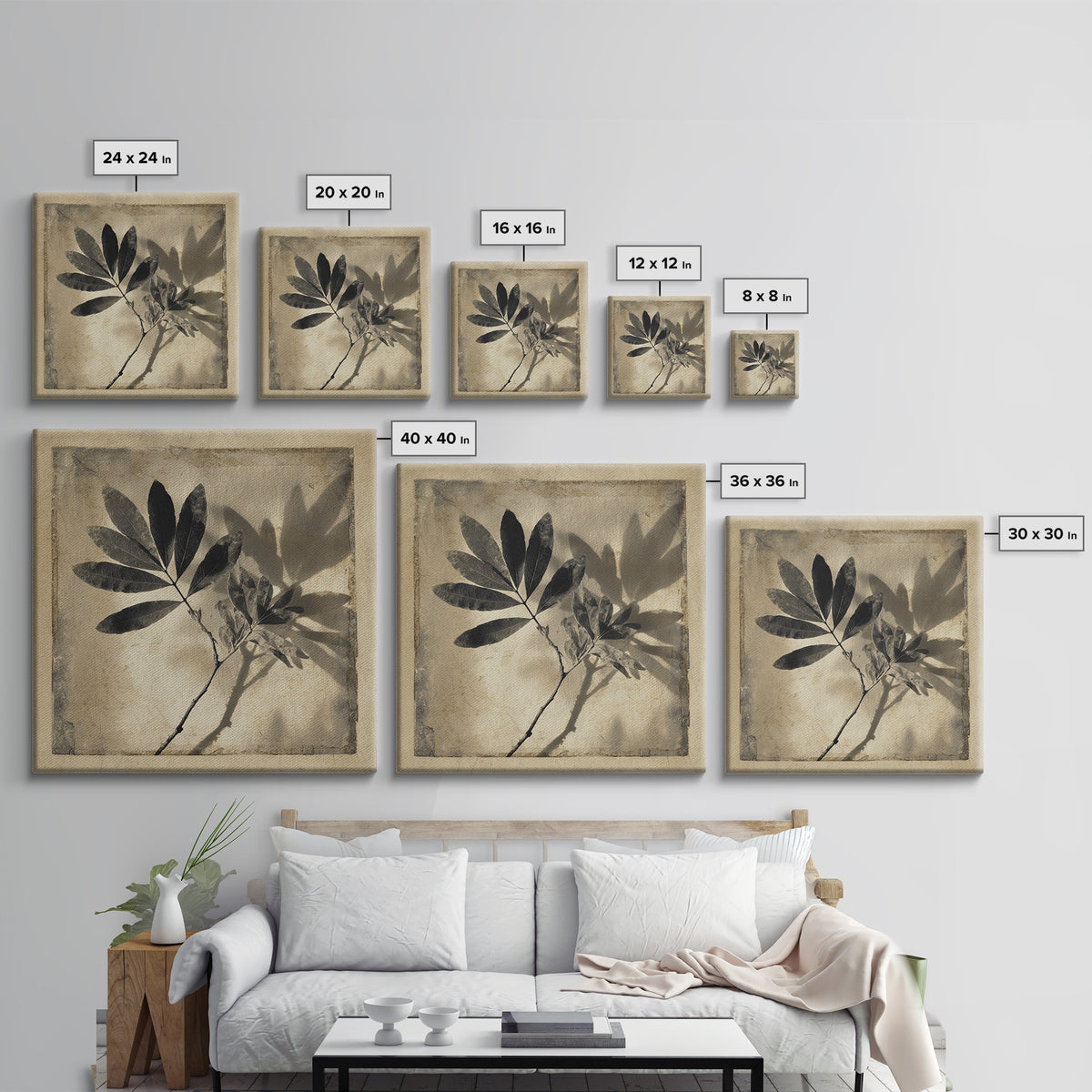 Black and White Botanical Specimen Plate Canvas Print, Black and White Art, Cabin Decor, Living Room Decor, Monochrome, BAW-1x1-71