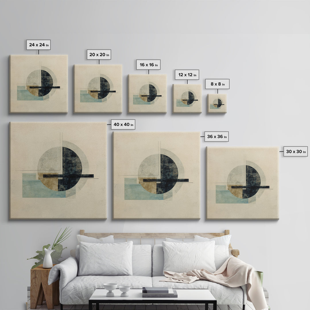 Large Circle and Line Abstract Framed Canvas Print, Black and White Art, Set of 3 Prints, Living Room Decor, Monochrome, BAW-1x1-72