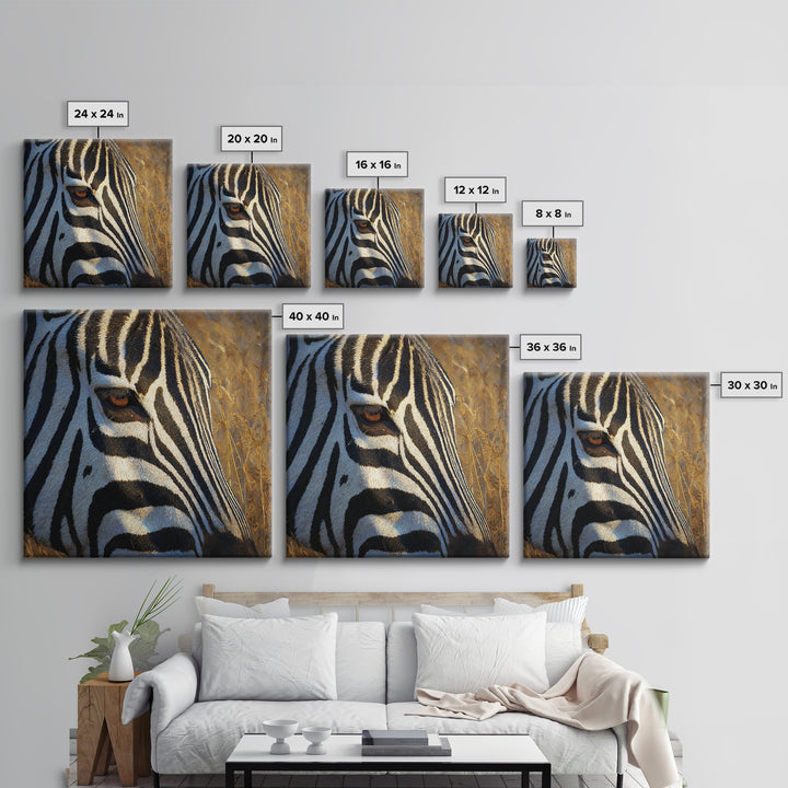 Zebra Stripe Closeup as Graphic Abstraction Framed Canvas Print, Black and White Art, Art Print, Living Room Decor, Monochrome, BAW-1x1-8