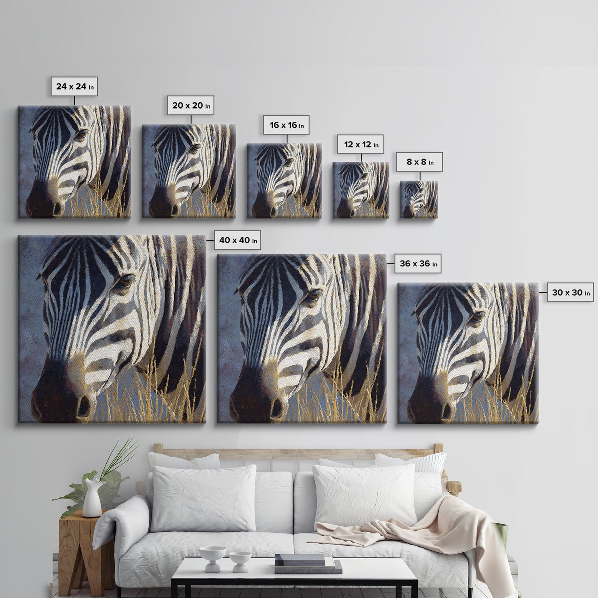 Zebra Stripe Closeup as Graphic Abstraction Canvas Print, Black and White Art, Fine Art Print, Living Room Decor, Monochrome, BAW-1x1-80
