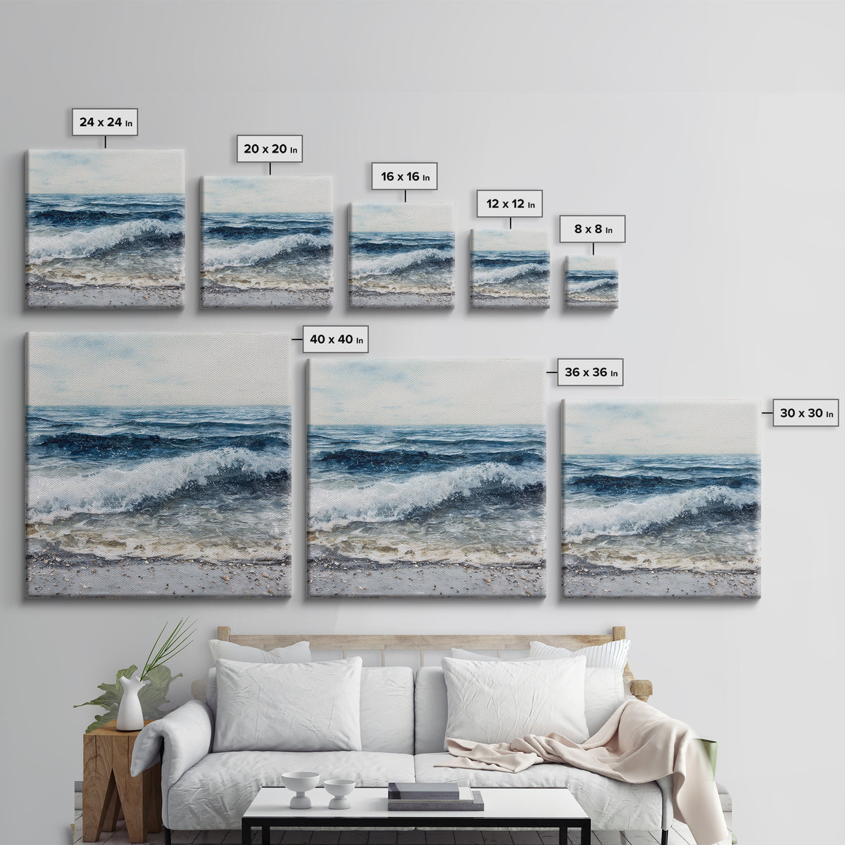 Stormy Ocean Wave Canvas Print, Black and White Art, Boho Decor, Living Room Decor, Fine Art, Monochrome, Halloween Decor, BAW-1x1-82