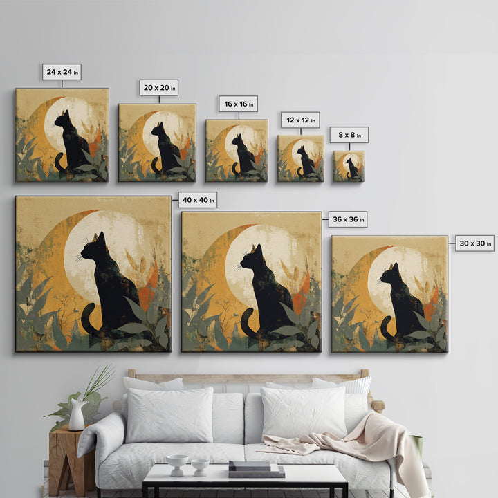 Black Cat Silhouette Framed Canvas Print, Black and White Art, Minimalist Decor, Living Room Decor, Fine Art, Monochrome, BAW-1x1-88