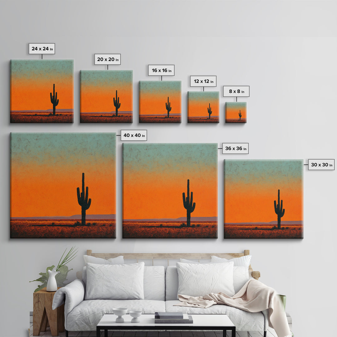 Monochrome Desert Cactus Silhouette Framed Canvas Print, Black and White Art, Wall Art, Living Room Decor, Fine Art, Monochrome, BAW-1x1-93