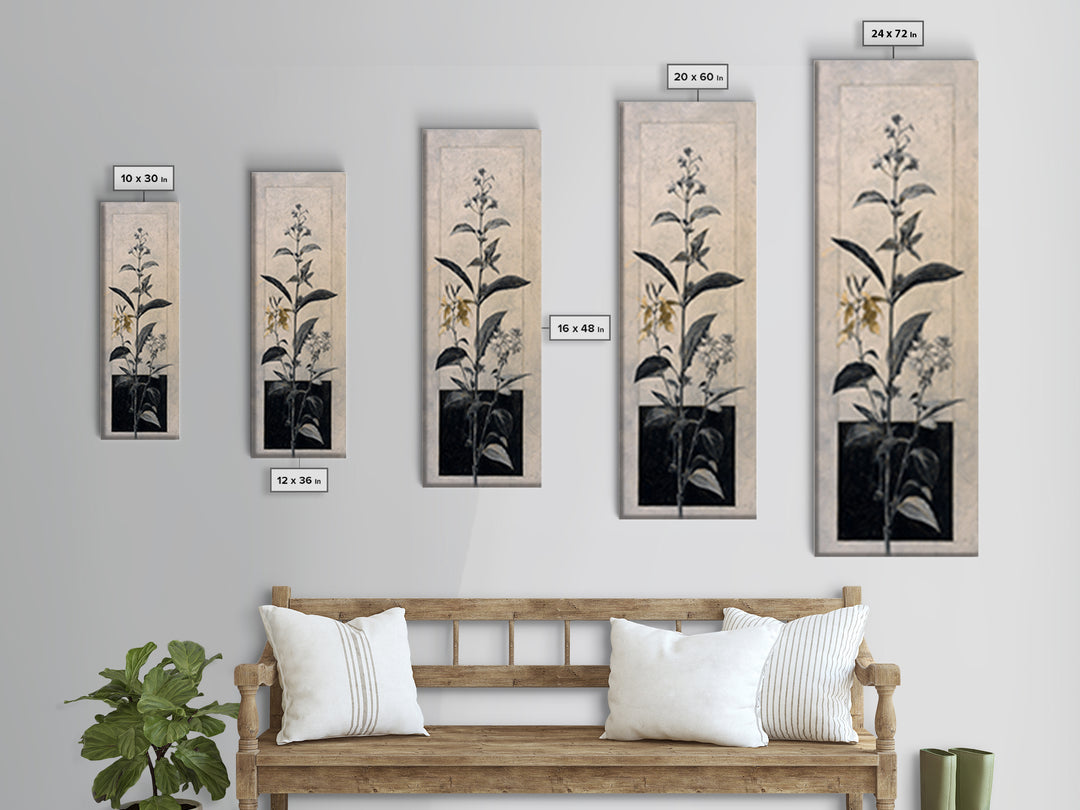 Black and White Botanical Specimen Plate Canvas Print, Black and White Art, Wood Wall Art, Living Room Decor, Monochrome, BAW-1x3-11