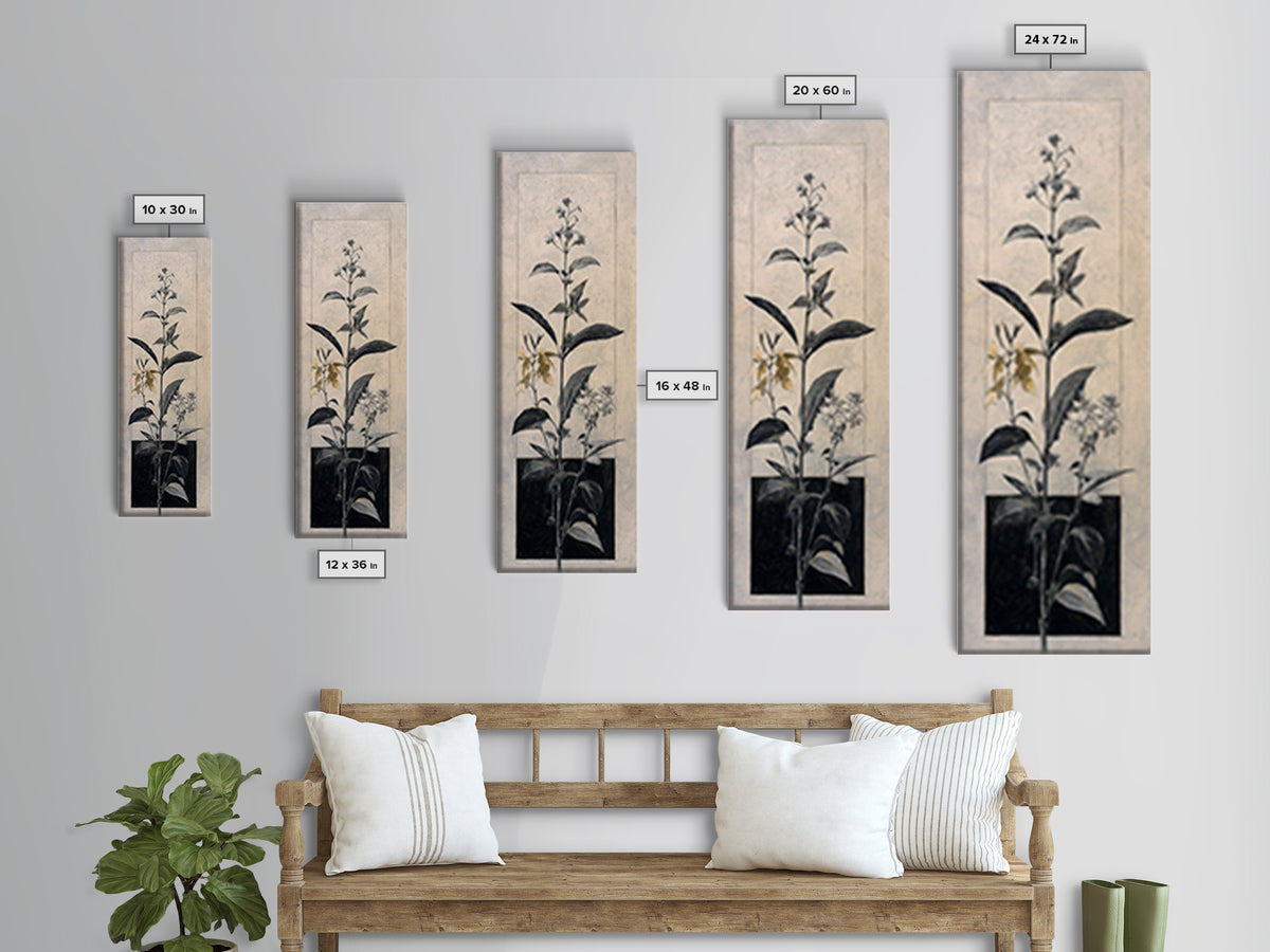 Black and White Botanical Specimen Plate Canvas Print, Black and White Art, Wood Wall Art, Living Room Decor, Monochrome, BAW-1x3-11