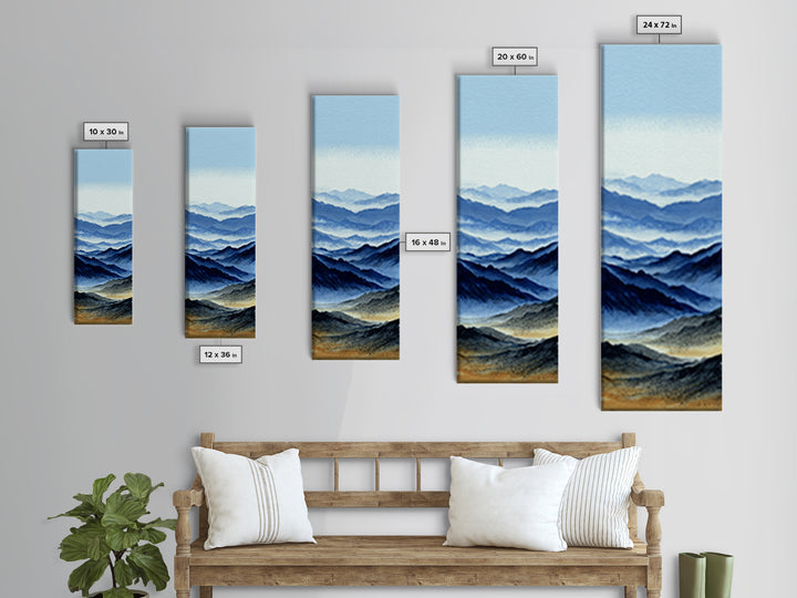 Black Ink Mountain Range Canvas Print, Black and White Art, Gallery Decor, Living Room Decor, Fine Art, Monochrome, Wall Art, BAW-1x3-14