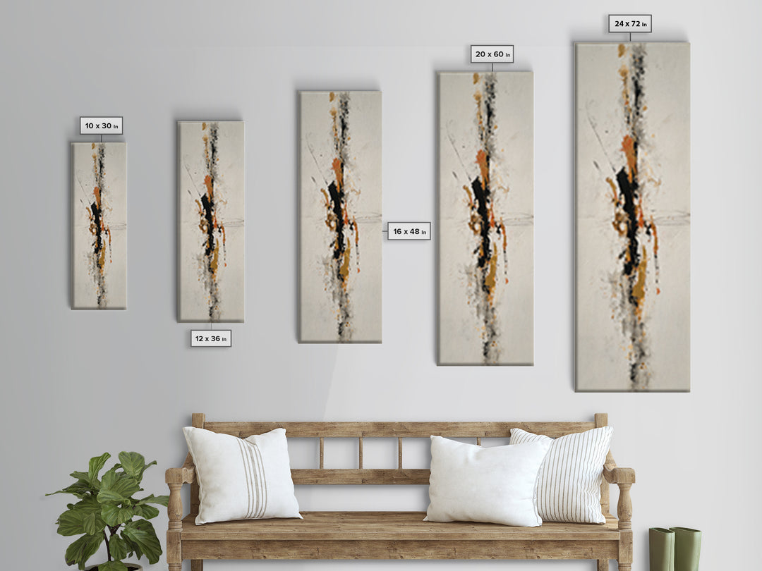 Abstract Charcoal Gestures on White Paper Canvas Print, Black and White Art, Living Room Decor, Abstract Art, Monochrome, BAW-1x3-16