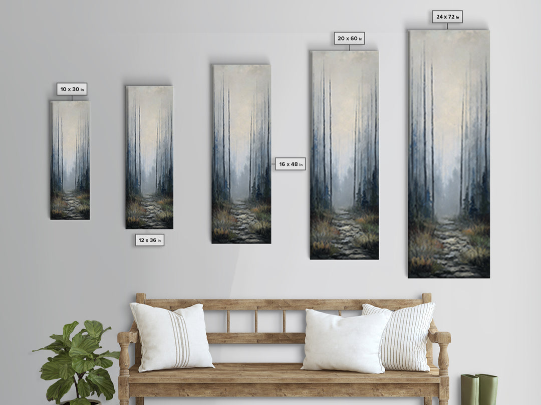 Moody Foggy Forest Framed Canvas Print, Black and White Art, Gothic Decor, Living Room Decor, Oil Painting, Monochrome, BAW-1x3-19