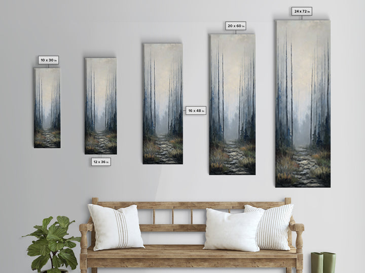 Moody Foggy Forest Framed Canvas Print, Black and White Art, Gothic Decor, Living Room Decor, Oil Painting, Monochrome, BAW-1x3-19