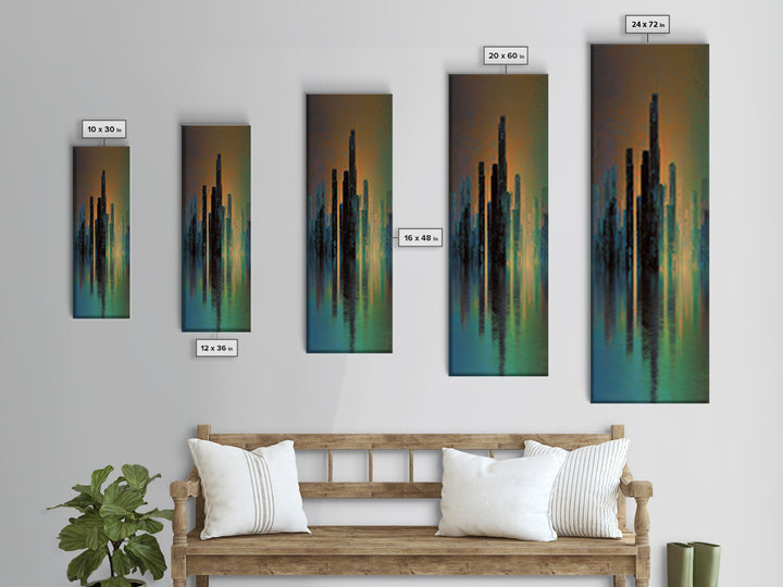 Monochrome City Skyline Reflected Canvas Print, Black and White Art, Living Room Decor, Abstract Art, Monochrome, BAW-1x3-23