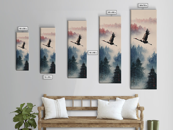 Black Ink Crane Flying Across Empty Sky Canvas Print, Black and White Art, Printable, Living Room Decor, Fine Art, Monochrome, BAW-1x3-25