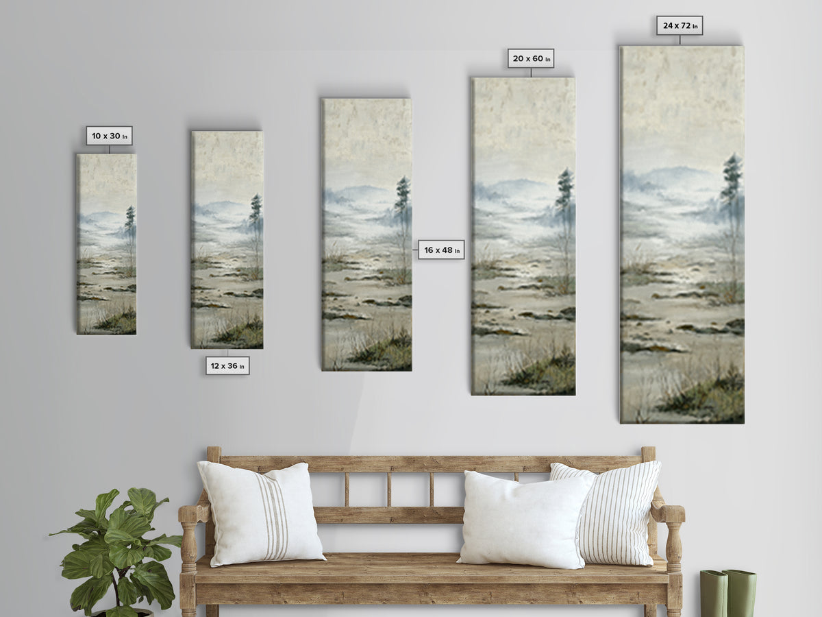 Misty Bridge Landscape Framed Canvas Print, Black and White Art, Abstract Art, Living Room Decor, Watercolor Art, Monochrome, BAW-1x3-31