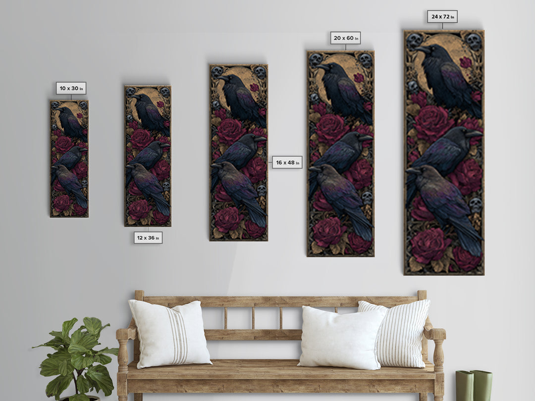 Ink Splatter Raven Composition Canvas Print, Black and White Art, Halloween Decor, Living Room Decor, Fine Art, Monochrome, BAW-1x3-32