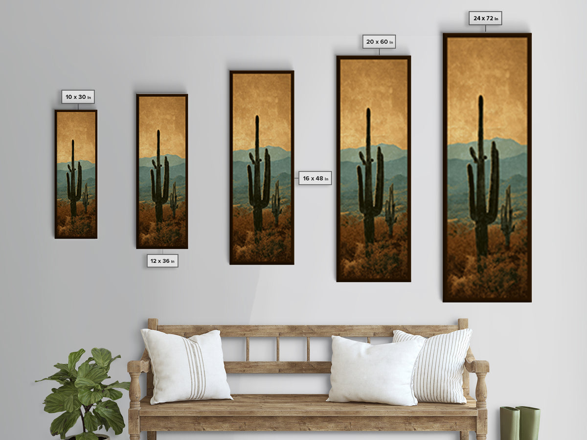 Monochrome Desert Cactus Silhouette Canvas Print, Black and White Art, Apartment Decor, Living Room Decor, Oil Painting, BAW-1x3-33