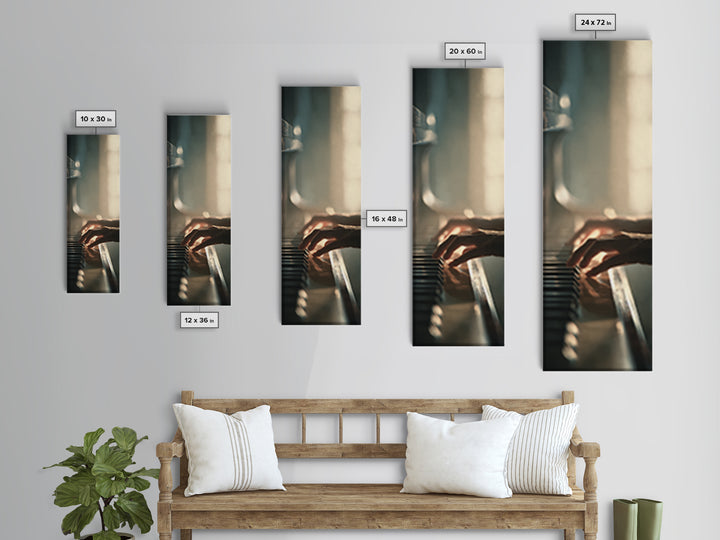 Piano Keys and Hands Framed Canvas Print, Black and White Art, Photo Prints, Living Room Decor, Watercolor Art, Monochrome, BAW-1x3-34