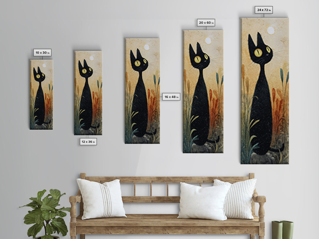 Black Cat Silhouette Framed Canvas Print, Black and White Art, Minimalist Decor, Living Room Decor, Fine Art, Monochrome, BAW-1x3-4